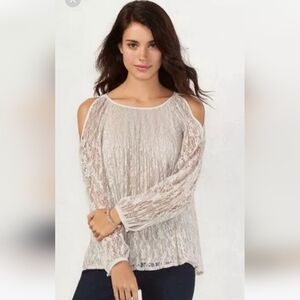 Lauren Conrad LC Lace Overlay Size M  cut out Cold Shoulder Top NWOT